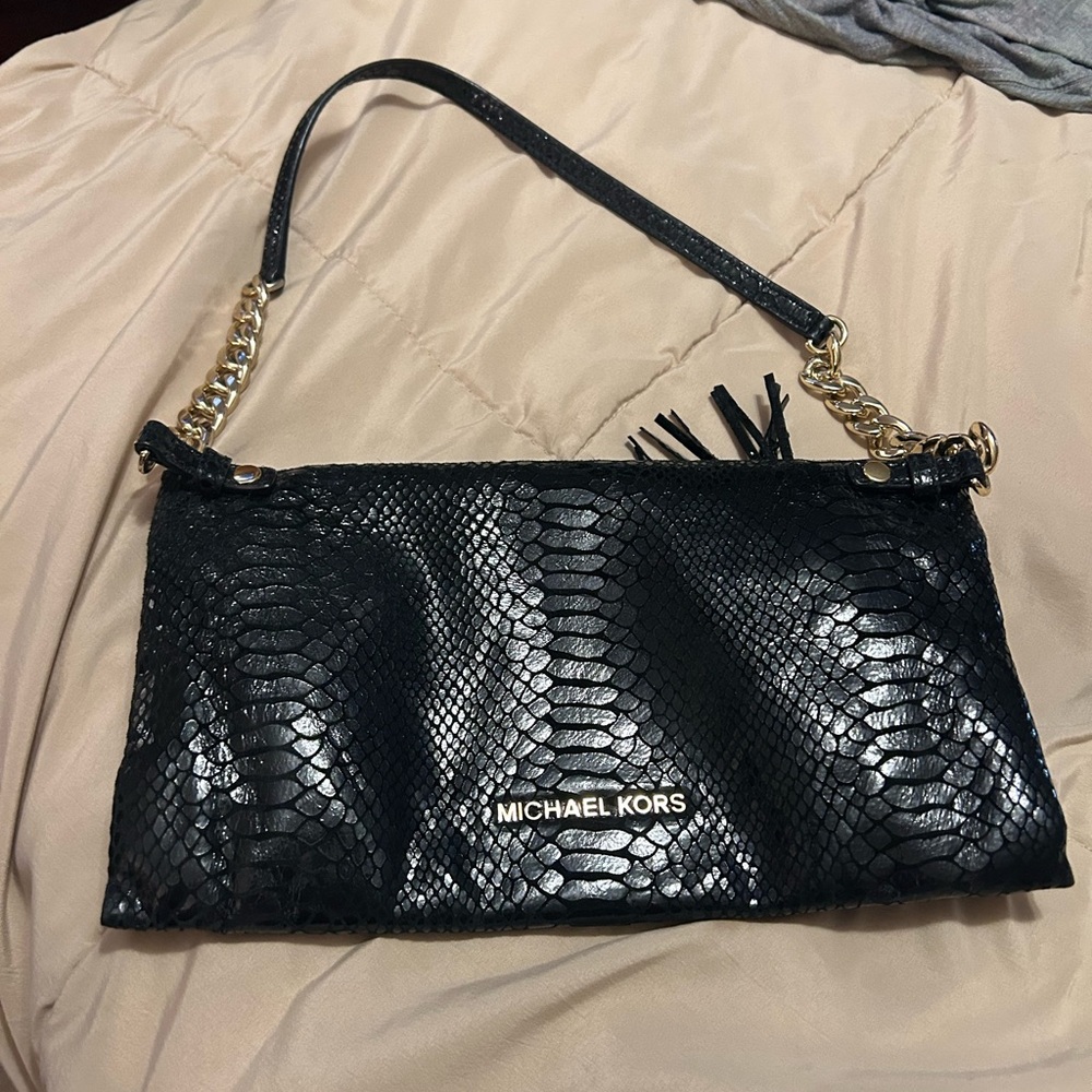 Michael Kors Black Snake-Embossed Crossbody Bag - Picture 2 of 3
